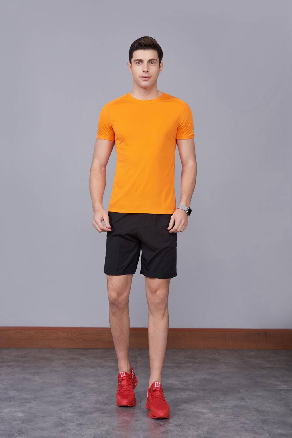 春夏季潮流新品 男女短袖上衣 时尚纯棉运动T恤衫 橘色
