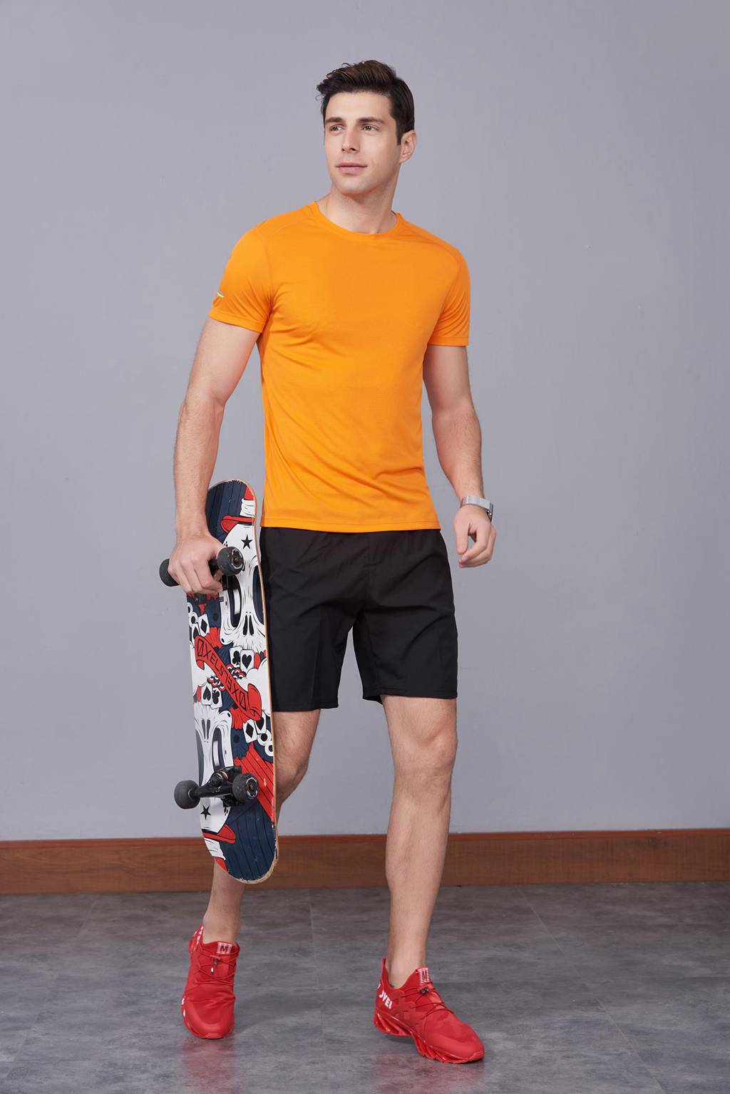 春夏季潮流新品 男女短袖上衣 时尚纯棉运动T恤衫 橘色