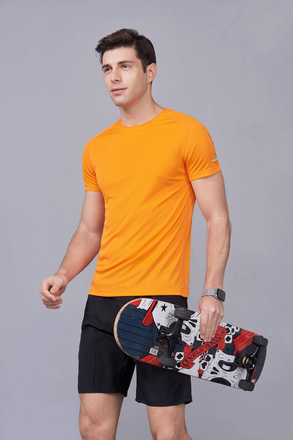 春夏季潮流新品 男女短袖上衣 时尚纯棉运动T恤衫 橘色