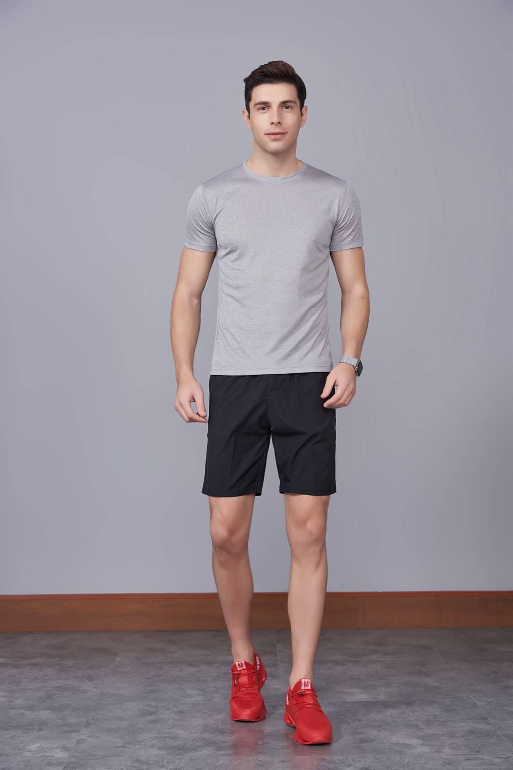 定做T恤  情侣短袖T恤定制 浅灰色男款