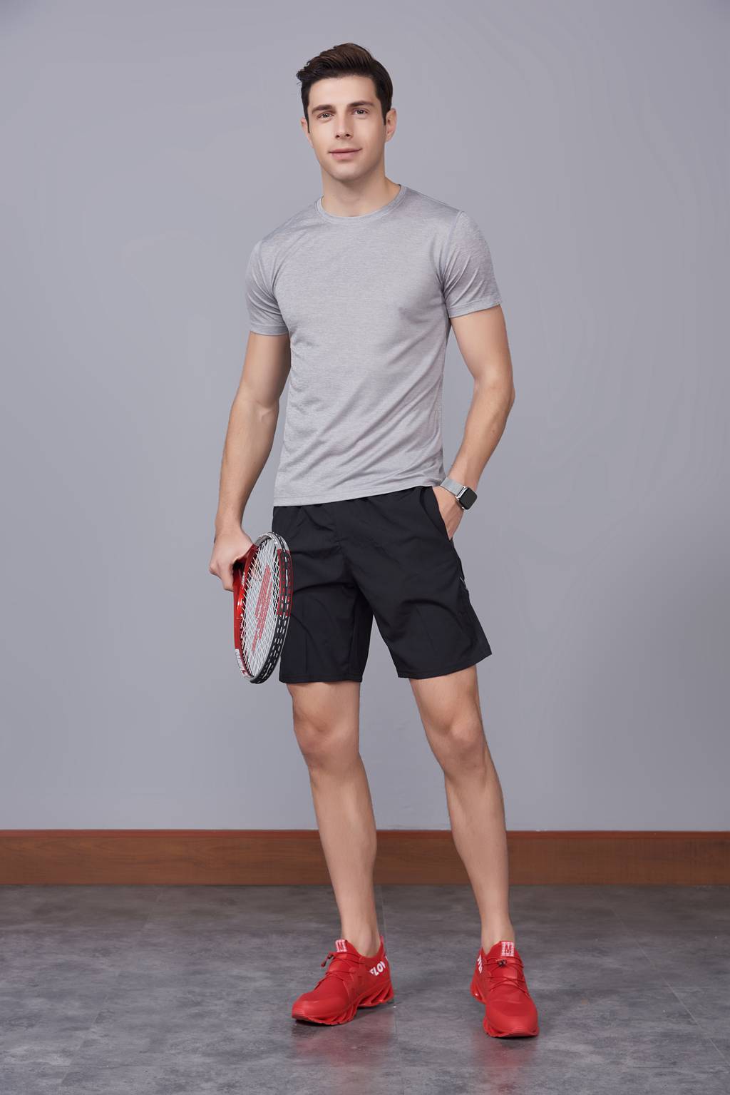 定做T恤  情侣短袖T恤定制 浅灰色男款