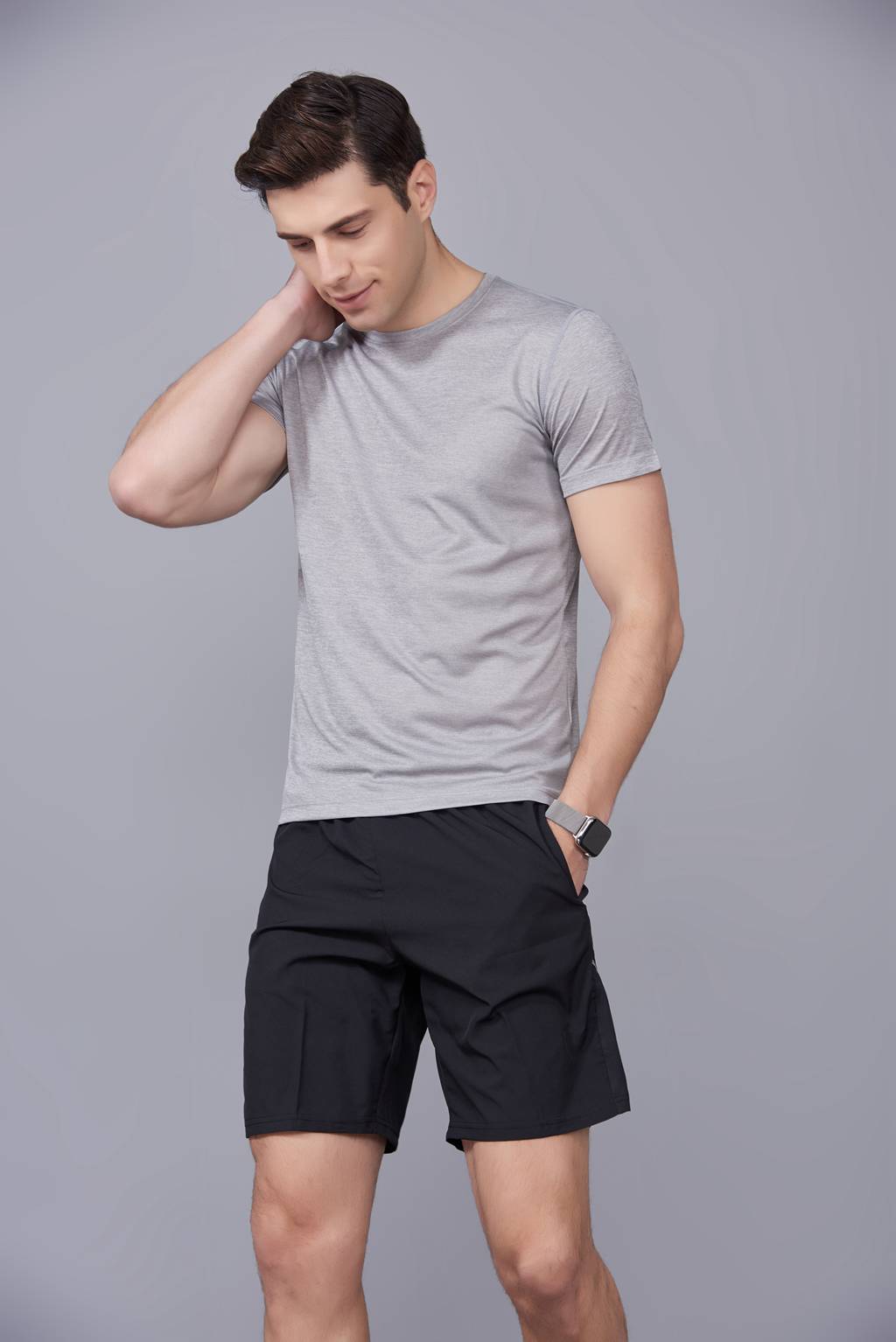 定做T恤  情侣短袖T恤定制 浅灰色男款