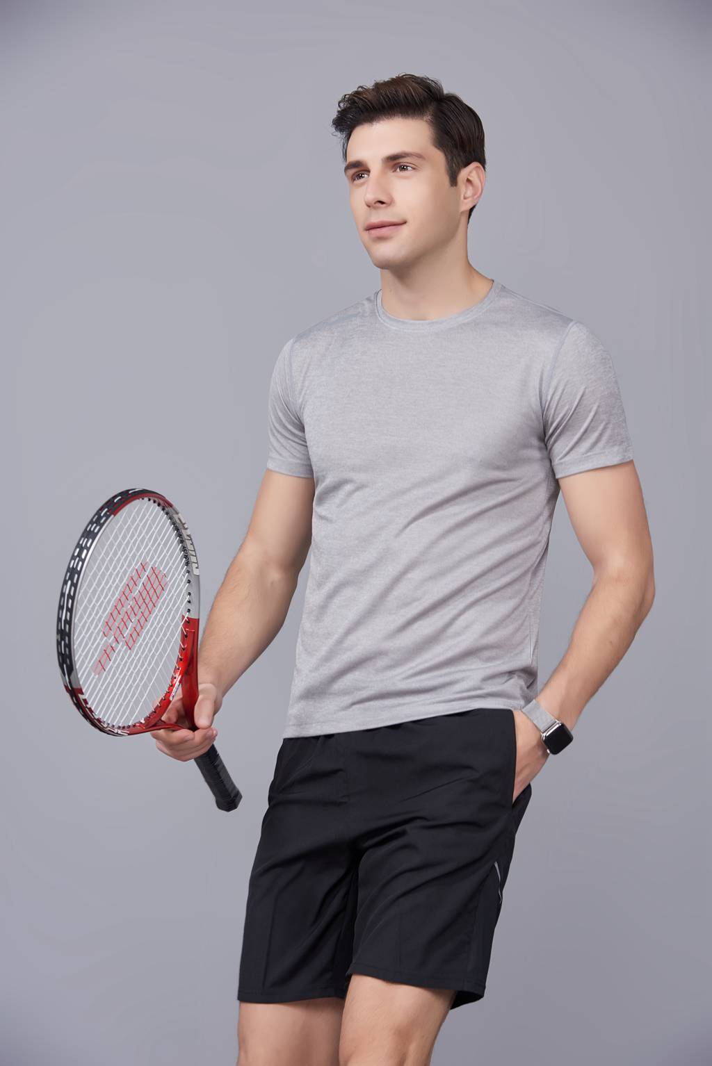 定做T恤  情侣短袖T恤定制 浅灰色男款