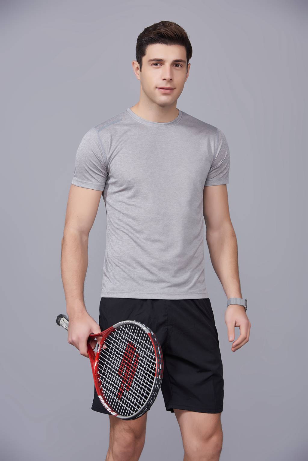 定做T恤  情侣短袖T恤定制 浅灰色男款