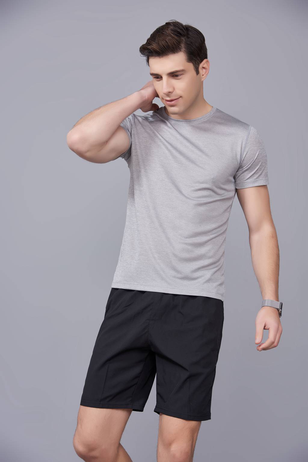 定做T恤  情侣短袖T恤定制 浅灰色男款