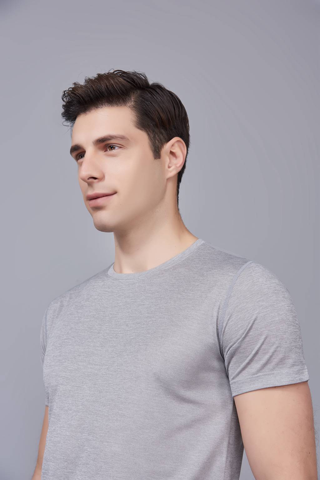 定做T恤  情侣短袖T恤定制 浅灰色男款