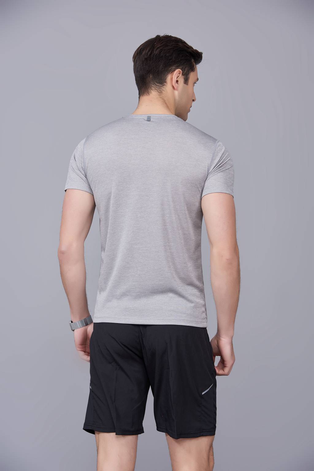 定做T恤  情侣短袖T恤定制 浅灰色男款