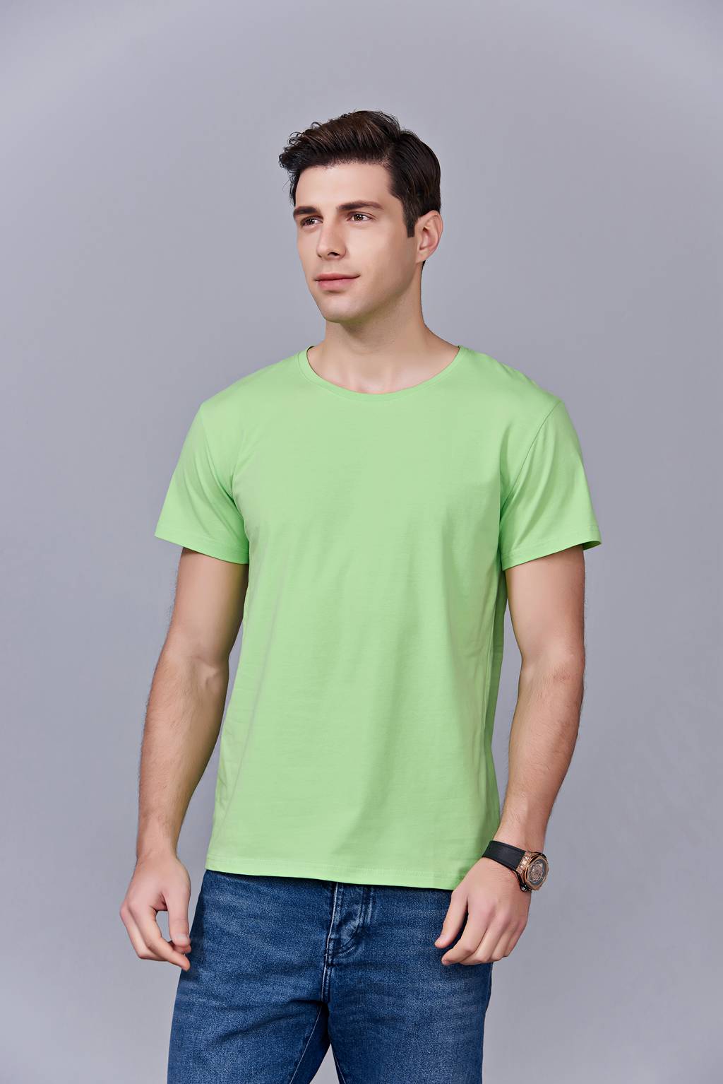 中国风简约潮流亲子装短袖T恤衫 夏季 果绿色运动情侣装