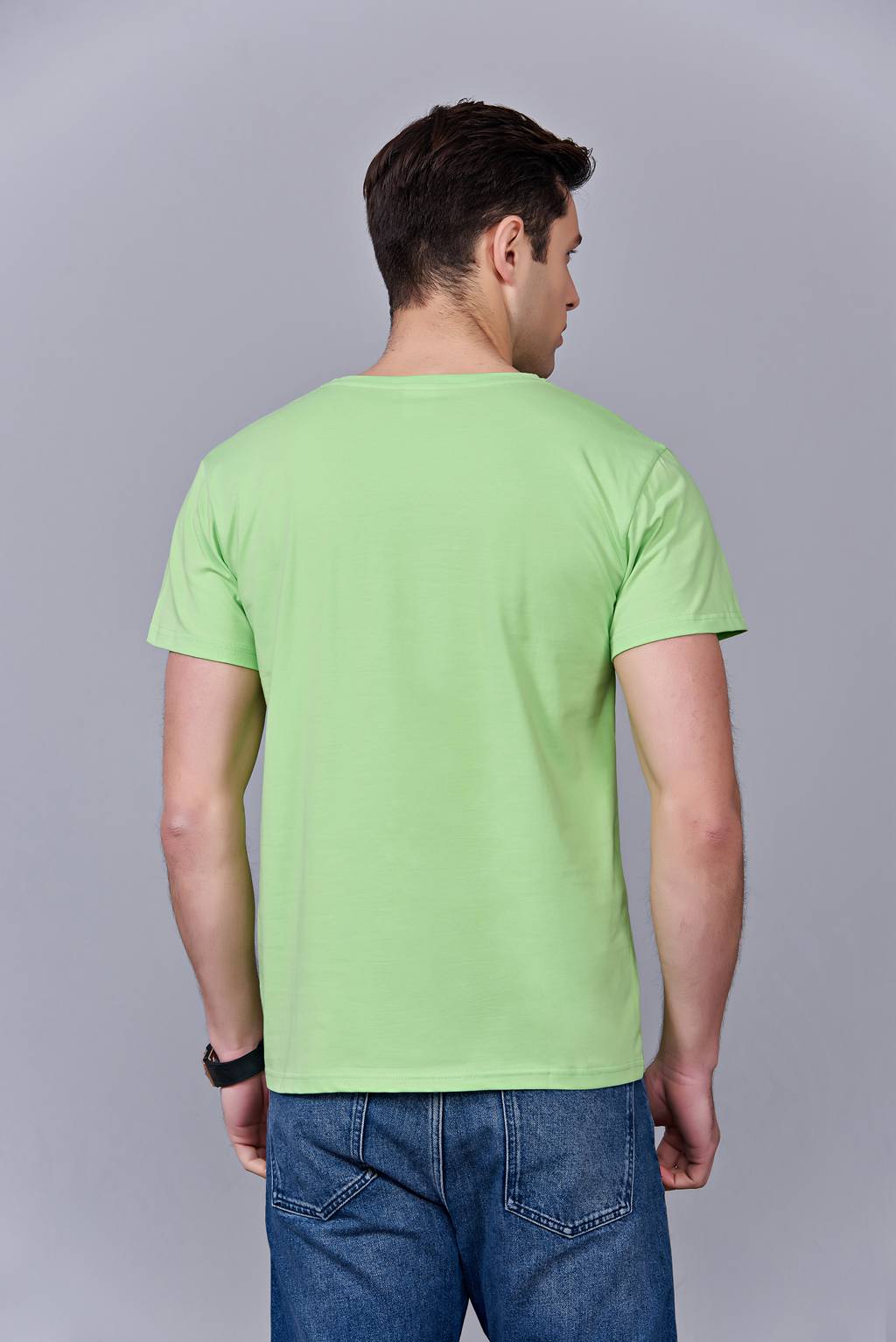 中国风简约潮流亲子装短袖T恤衫 夏季 果绿色运动情侣装