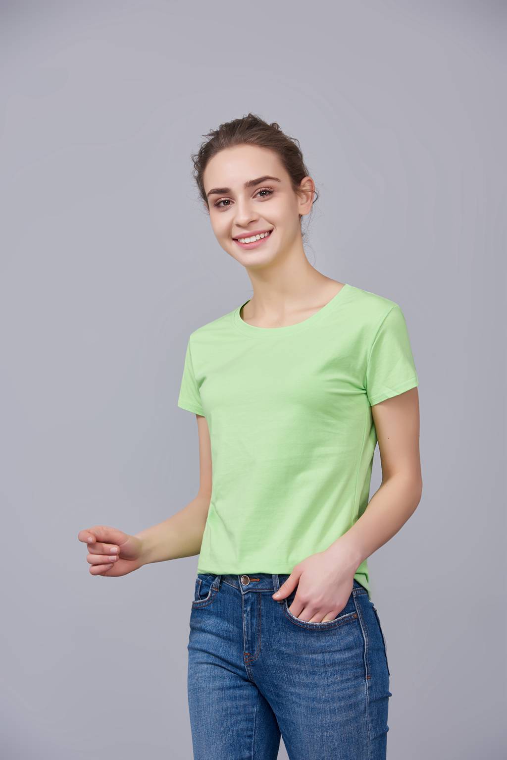 中国风简约潮流亲子装短袖T恤衫 夏季 果绿色运动情侣装