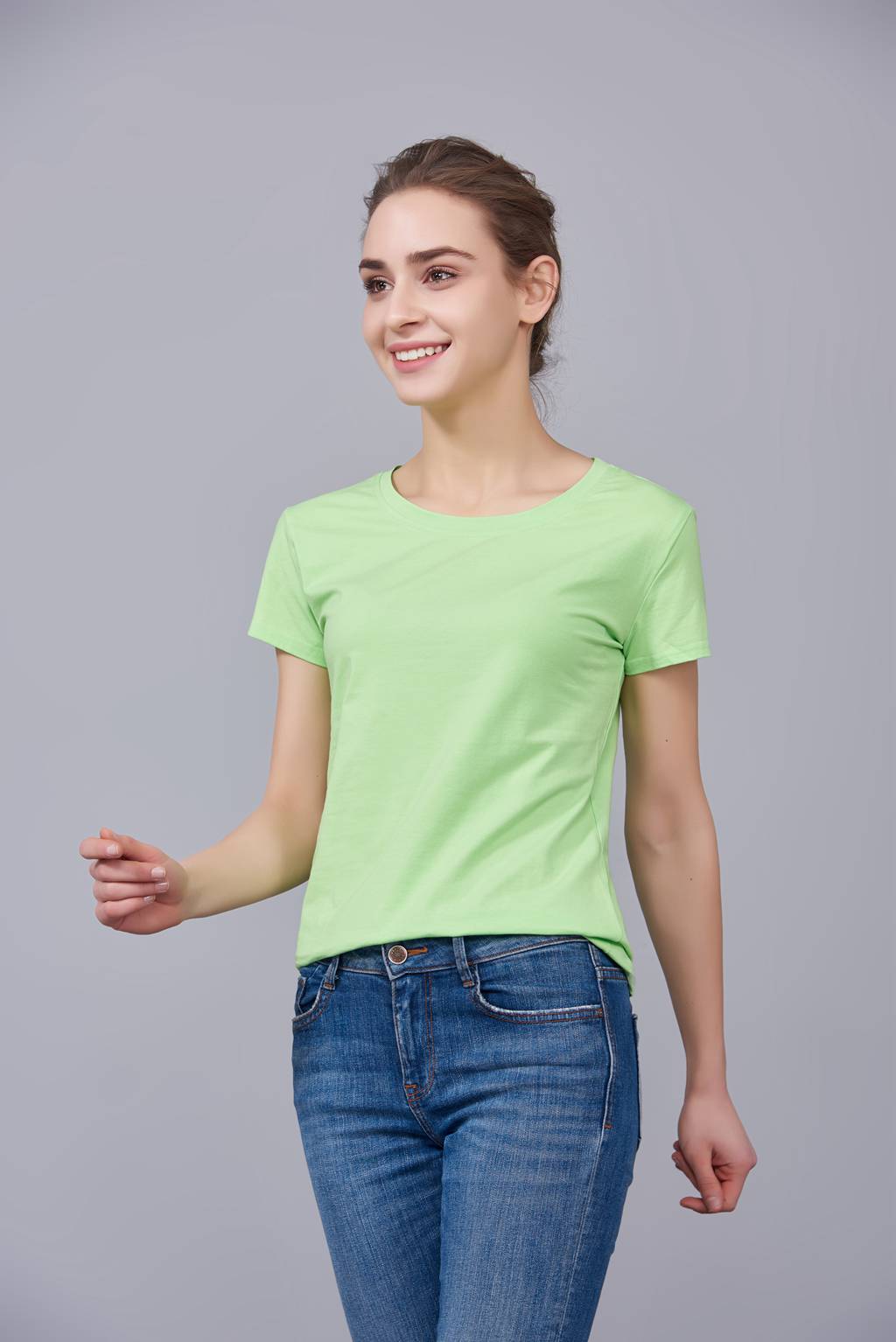 中国风简约潮流亲子装短袖T恤衫 夏季 果绿色运动情侣装