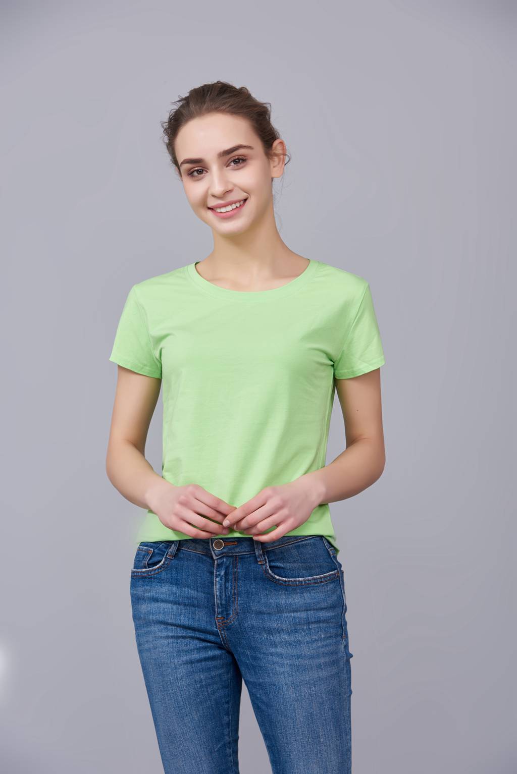 中国风简约潮流亲子装短袖T恤衫 夏季 果绿色运动情侣装