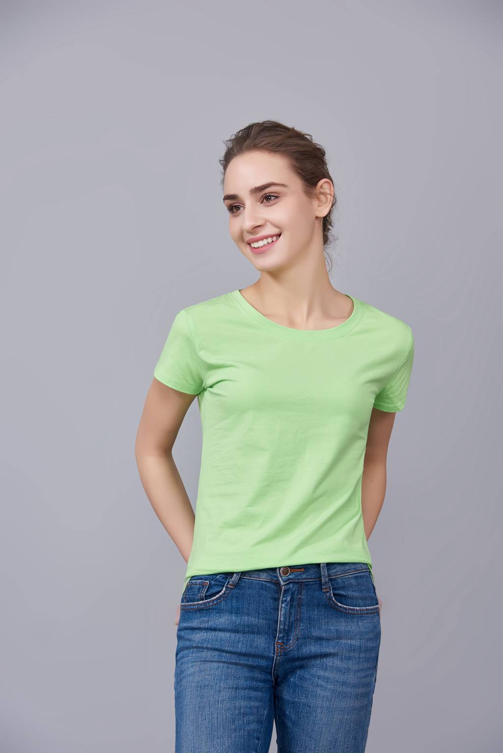 中国风简约潮流亲子装短袖T恤衫 夏季 果绿色运动情侣装