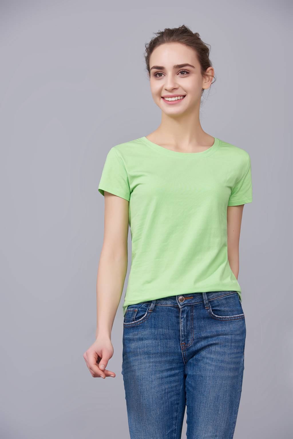 中国风简约潮流亲子装短袖T恤衫 夏季 果绿色运动情侣装